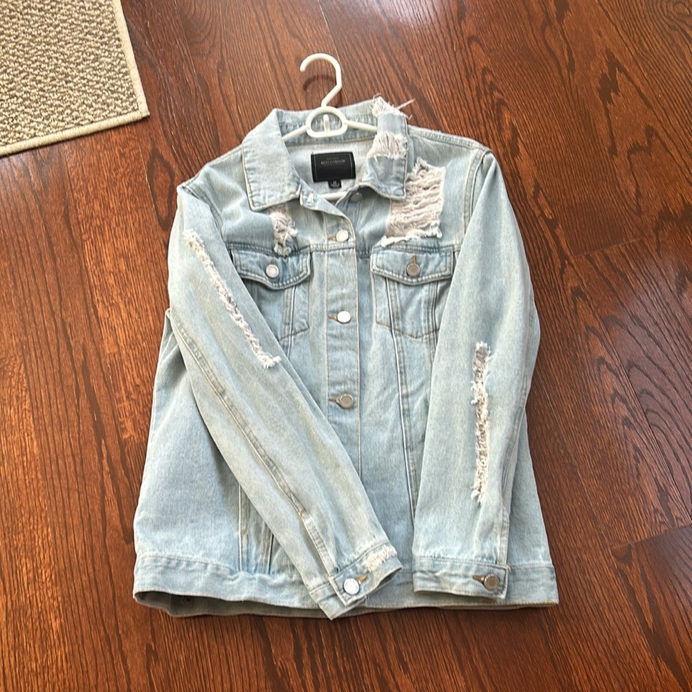 Miss London denim jacket size M heavily distressed light blue worn once - Picture 2 of 4